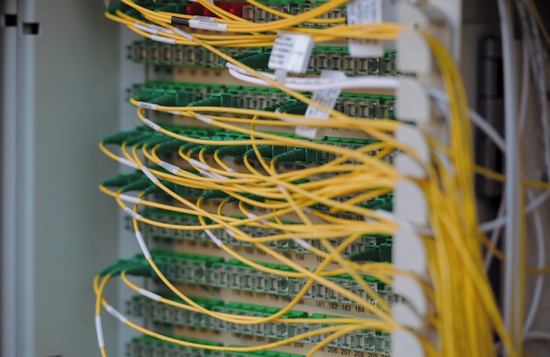 Rows of servers in a data center aisle