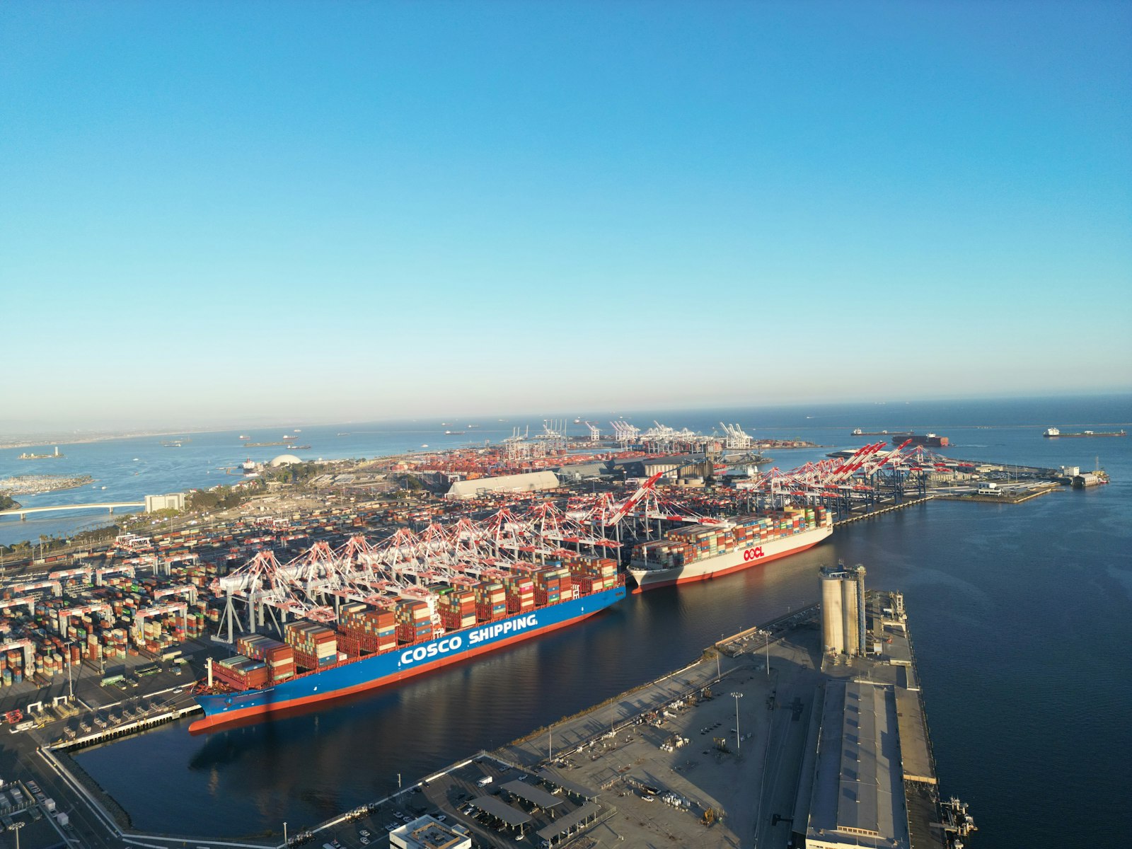 Shipping containers from above, neatly stacked