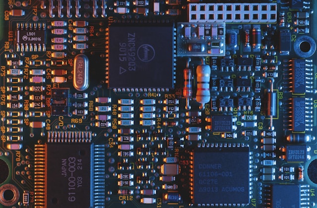 A close-up macro of a computer circuit board